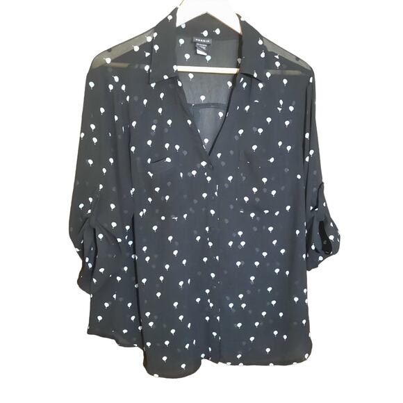 Torrid Womens Button Front Hot Air Balloon Print Sheer Cuffed Sleeves Top Size 0 - Picture 2 of 8